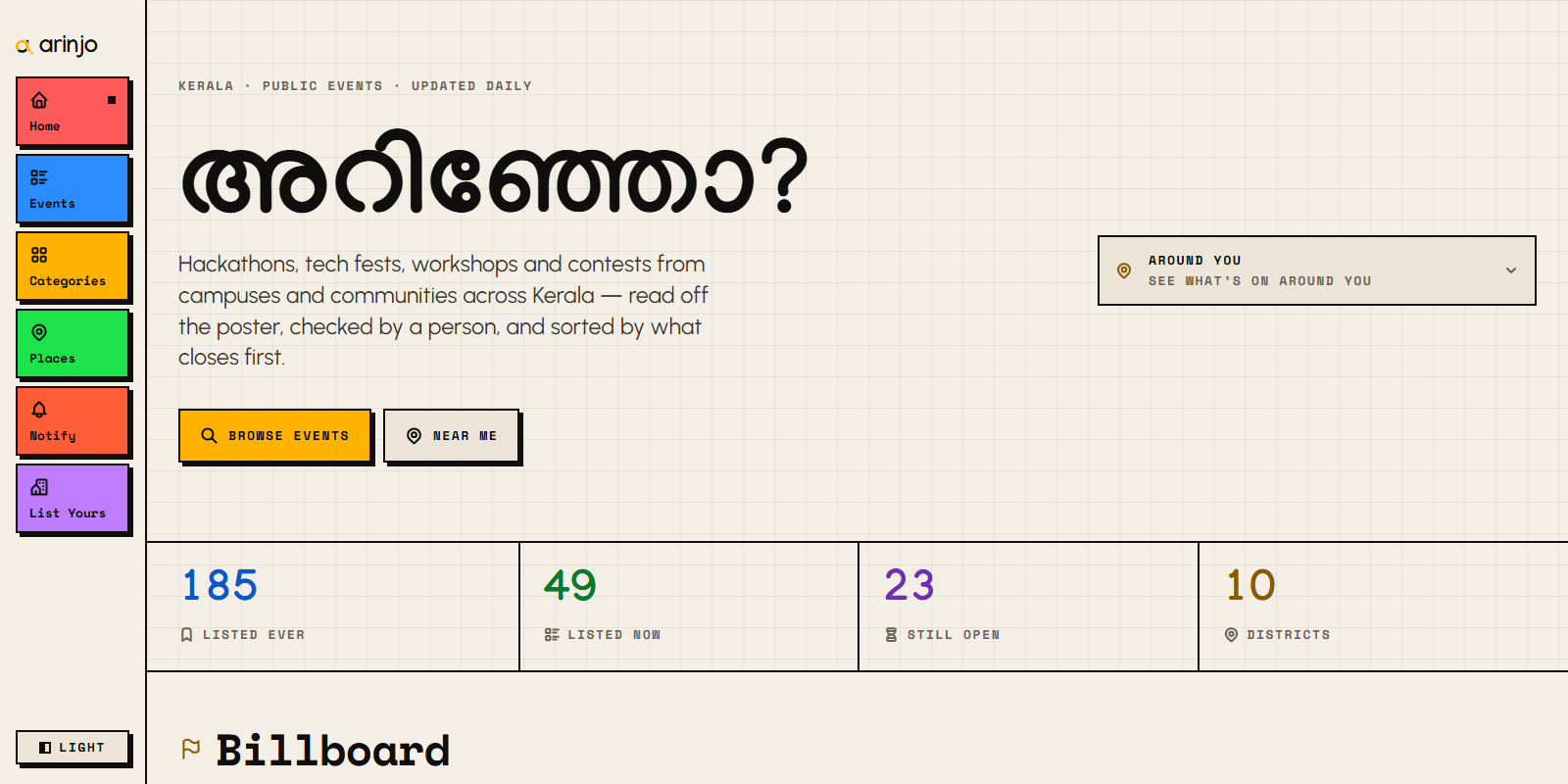 Arinjo landing page